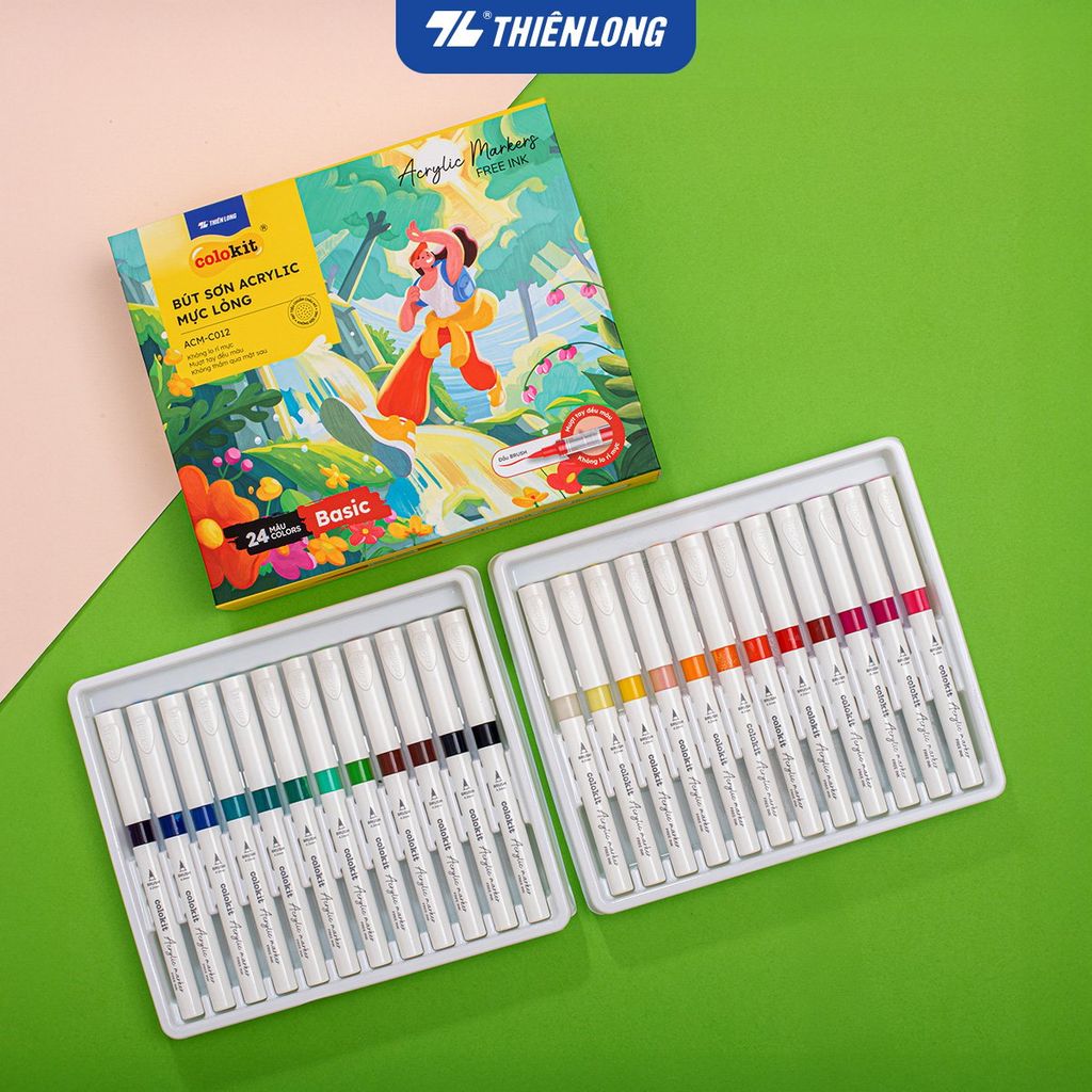 Acrylic Markers Bút sơn/ Bút lông 6/12/24 màu ThiênLong Colokit - Màu sắc tươi sáng, Mượt tay đều màu
