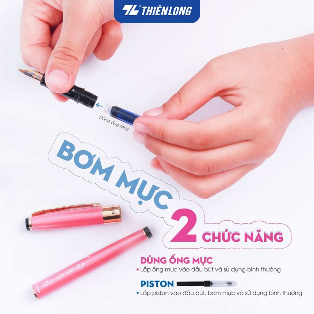 Bút máy luyện viết chữ đẹp Thiên Long, ngòi mài mỏng, thiết kế phù hợp với tay cầm học sinh