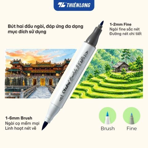 Bộ 48 màu bút marker gốc cồn Ohuhu Honolulu B hai đầu Brush Fine AM-C010 - Tặng kèm Túi Đựng
