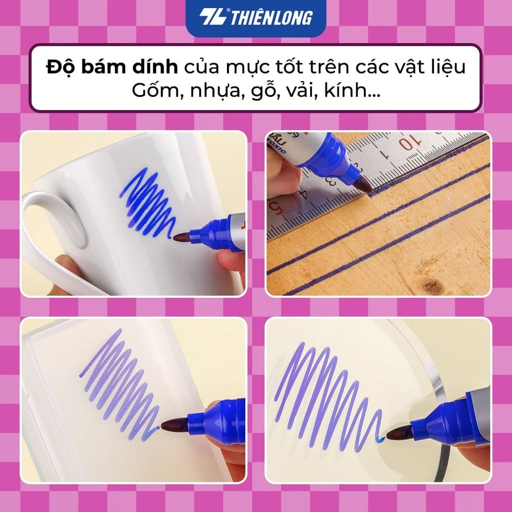 Combo 10 Bút lông dầu Thiên Long 2 đầu mực - Permanent Marker PM-024 - Kết hợp đầu rọc thùng