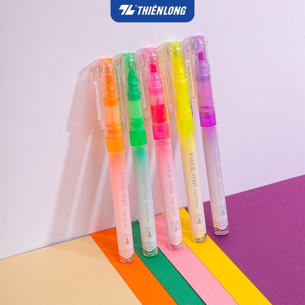 Bút dạ quang Thiên Long HL-020 - Công nghệ Free-ink system mực ra đều liên tục