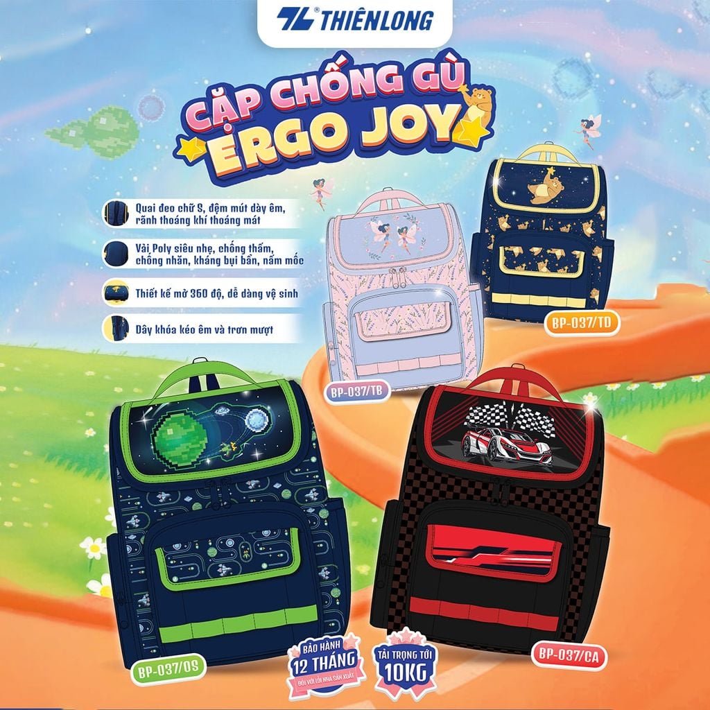 Cặp - Balo chống gù Ergo Joy Thiên Long BP-037 – Siêu nhẹ, thoáng khí, bảo vệ cột sống cho bé