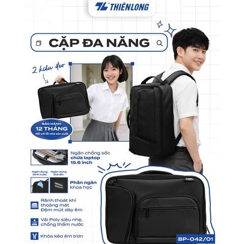 Cặp - Balo đa năng Thiên Long BP-042/01 – 2 kiểu đeo, chống sốc laptop 15.6 inch