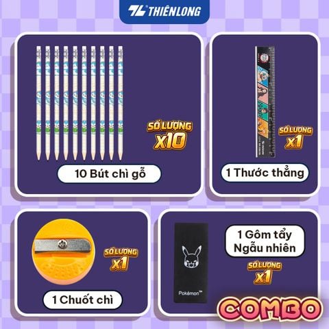 Combo bút chì Thiên Long HB/2B/3B/4B bám dính tốt phù hợp vẽ phác thảo, làm trắc nghiệm, an toàn tuyệt đối - kèm gôm, chuốt chì, thước - giao mẫu ngẫu nhiên