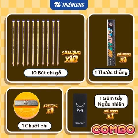 Combo bút chì Thiên Long HB/2B/3B/4B bám dính tốt phù hợp vẽ phác thảo, làm trắc nghiệm, an toàn tuyệt đối - kèm gôm, chuốt chì, thước - giao mẫu ngẫu nhiên
