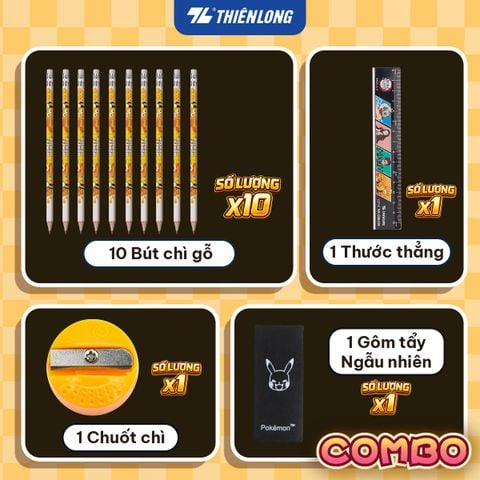 Combo bút chì Thiên Long HB/2B/3B/4B bám dính tốt phù hợp vẽ phác thảo, làm trắc nghiệm, an toàn tuyệt đối - kèm gôm, chuốt chì, thước - giao mẫu ngẫu nhiên