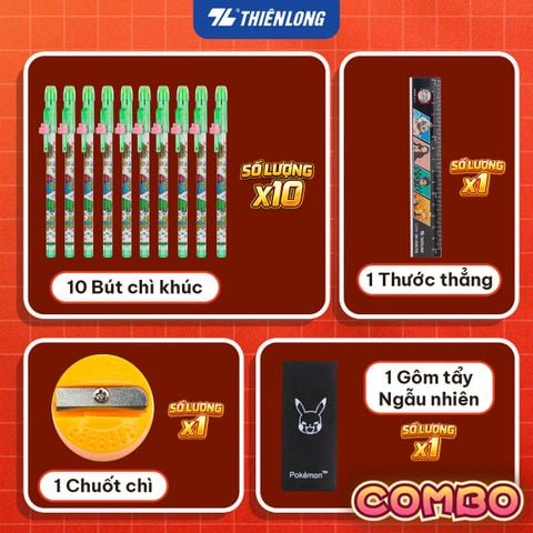 Combo bút chì Thiên Long HB/2B/3B/4B bám dính tốt phù hợp vẽ phác thảo, làm trắc nghiệm, an toàn tuyệt đối - kèm gôm, chuốt chì, thước - giao mẫu ngẫu nhiên