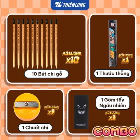 Combo bút chì Thiên Long HB/2B/3B/4B bám dính tốt phù hợp vẽ phác thảo, làm trắc nghiệm, an toàn tuyệt đối - kèm gôm, chuốt chì, thước - giao mẫu ngẫu nhiên