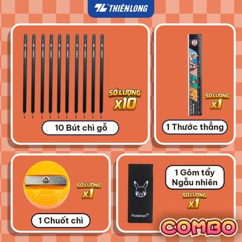 Combo bút chì Thiên Long HB/2B/3B/4B bám dính tốt phù hợp vẽ phác thảo, làm trắc nghiệm, an toàn tuyệt đối - kèm gôm, chuốt chì, thước - giao mẫu ngẫu nhiên