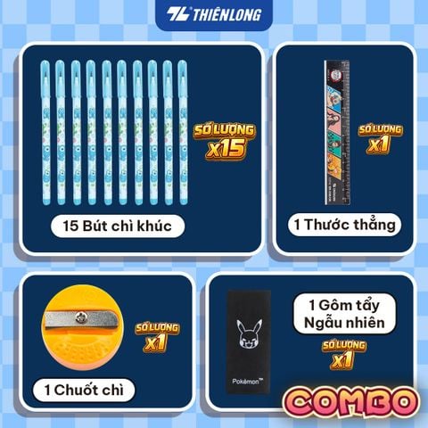 Combo bút chì Thiên Long HB/2B/3B/4B bám dính tốt phù hợp vẽ phác thảo, làm trắc nghiệm, an toàn tuyệt đối - kèm gôm, chuốt chì, thước - giao mẫu ngẫu nhiên