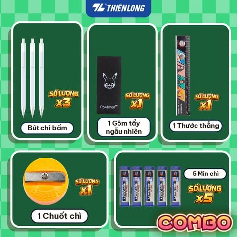 Combo bút chì Thiên Long HB/2B/3B/4B bám dính tốt phù hợp vẽ phác thảo, làm trắc nghiệm, an toàn tuyệt đối - kèm gôm, chuốt chì, thước - giao mẫu ngẫu nhiên