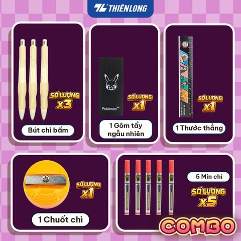 Combo bút chì Thiên Long HB/2B/3B/4B bám dính tốt phù hợp vẽ phác thảo, làm trắc nghiệm, an toàn tuyệt đối - kèm gôm, chuốt chì, thước - giao mẫu ngẫu nhiên
