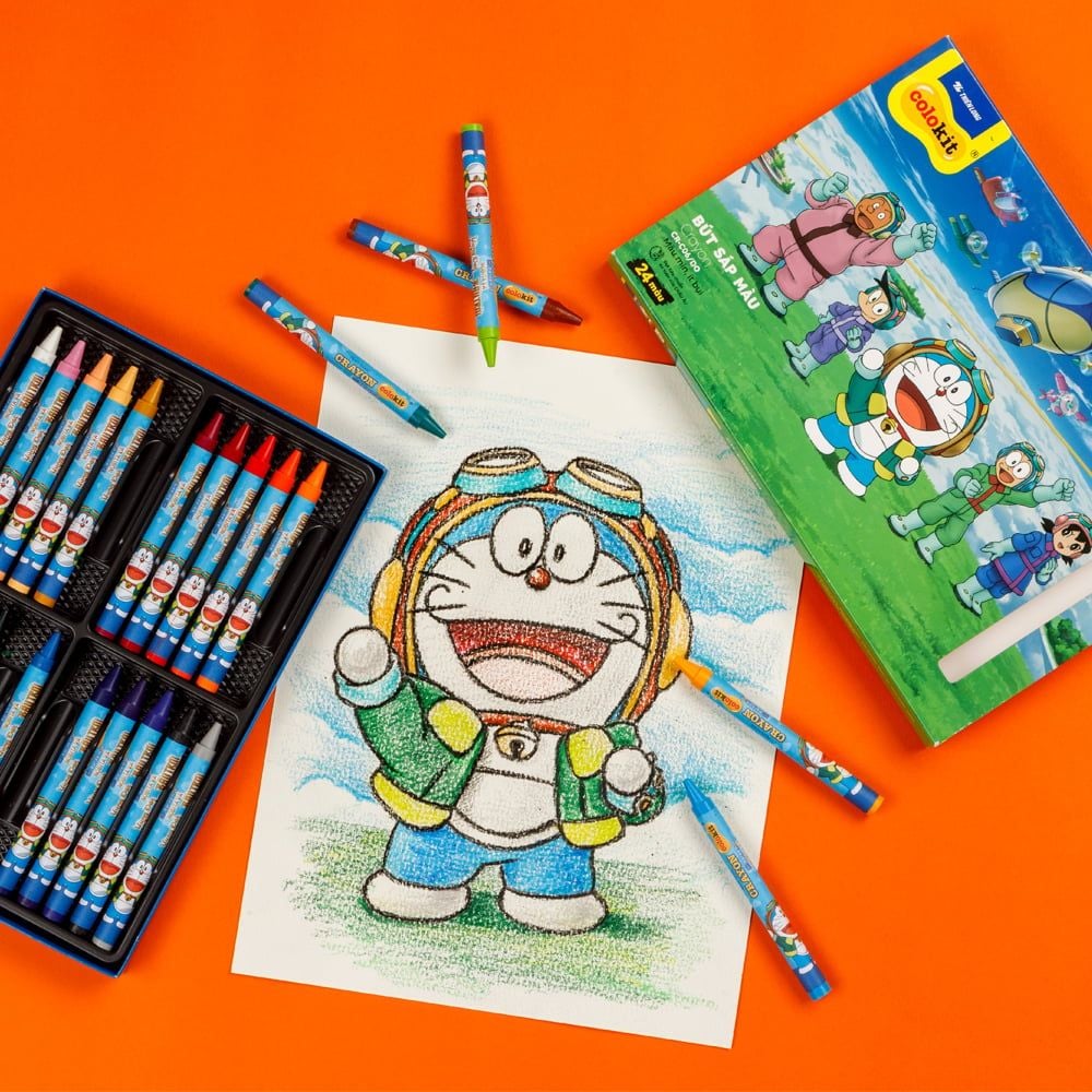 Sáp 24 màu Thiên Long Colokit Doraemon CR-C06/DO - Tiêu chuẩn Mỹ - Phiên bản 2026