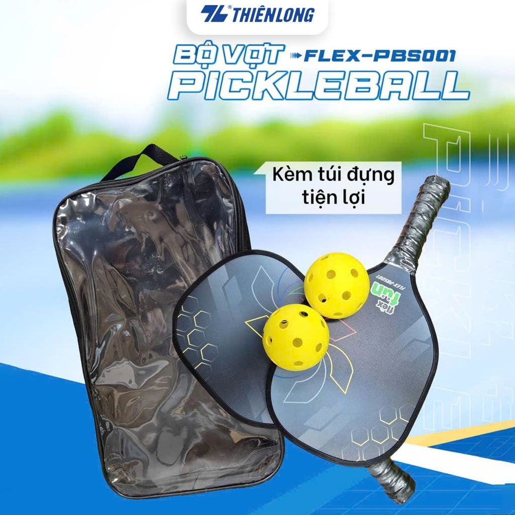 Vợt Pickleball gỗ Flex Fun FLEX-PBS001 - Chất liệu gỗ siêu nhẹ, bề mặt nhám tạo độ xoáy, dễ kiểm soát - Bộ 02 Cây 02 Bóng