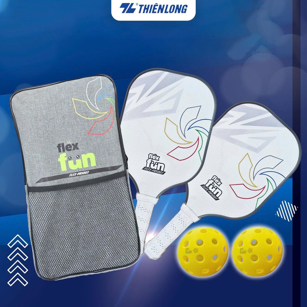 Vợt Pickleball Flex Fun Fiber FLEX-PBS003 - Sợi thủy tinh bền chắc chống mài mòn - Bộ 02 Cây 02 Bóng