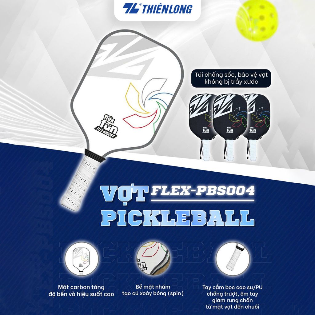 Vợt Pickleball Flex Fun Fiber FLEX-PBS004 - Bề mặt Carbon nhám có hiệu suất độ xoáy cao hơn