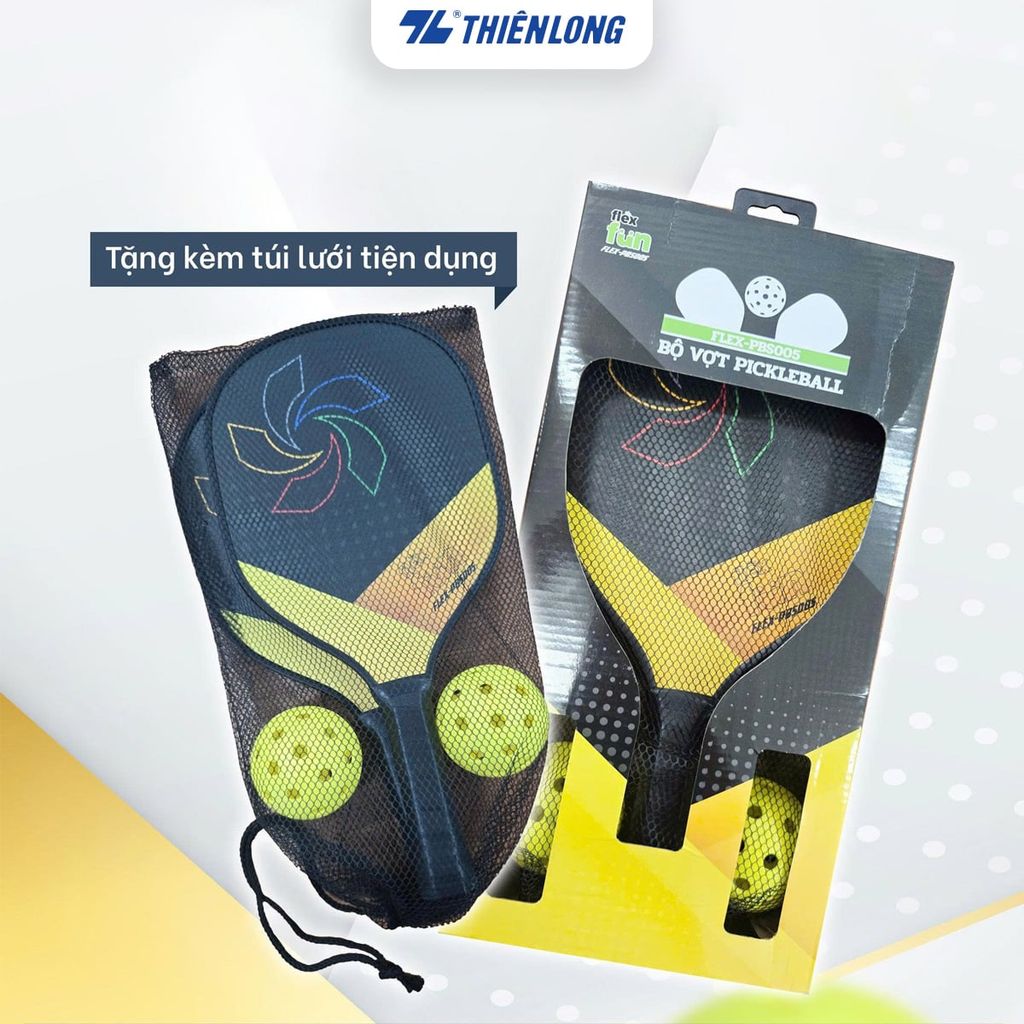 Vợt Pickleball gỗ Flex Fun FLEX-PBS005 - Chất liệu gỗ siêu nhẹ, bề mặt nhám tạo độ xoáy - Bộ 02 Cây 02 Bóng