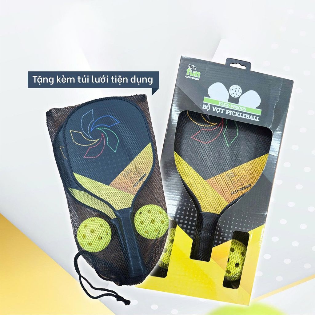 Vợt Pickleball gỗ Flex Fun FLEX-PBS005 - Chất liệu gỗ siêu nhẹ, bề mặt nhám tạo độ xoáy - Bộ 02 Cây 02 Bóng
