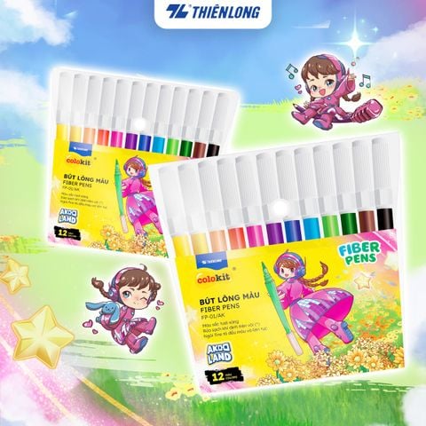 Bút lông 12 màu Fiber Pen Thiên Long Colokit FP-01/AK - Ngòi Fine tô đều màu và liên tục - Phiên bản Akooland