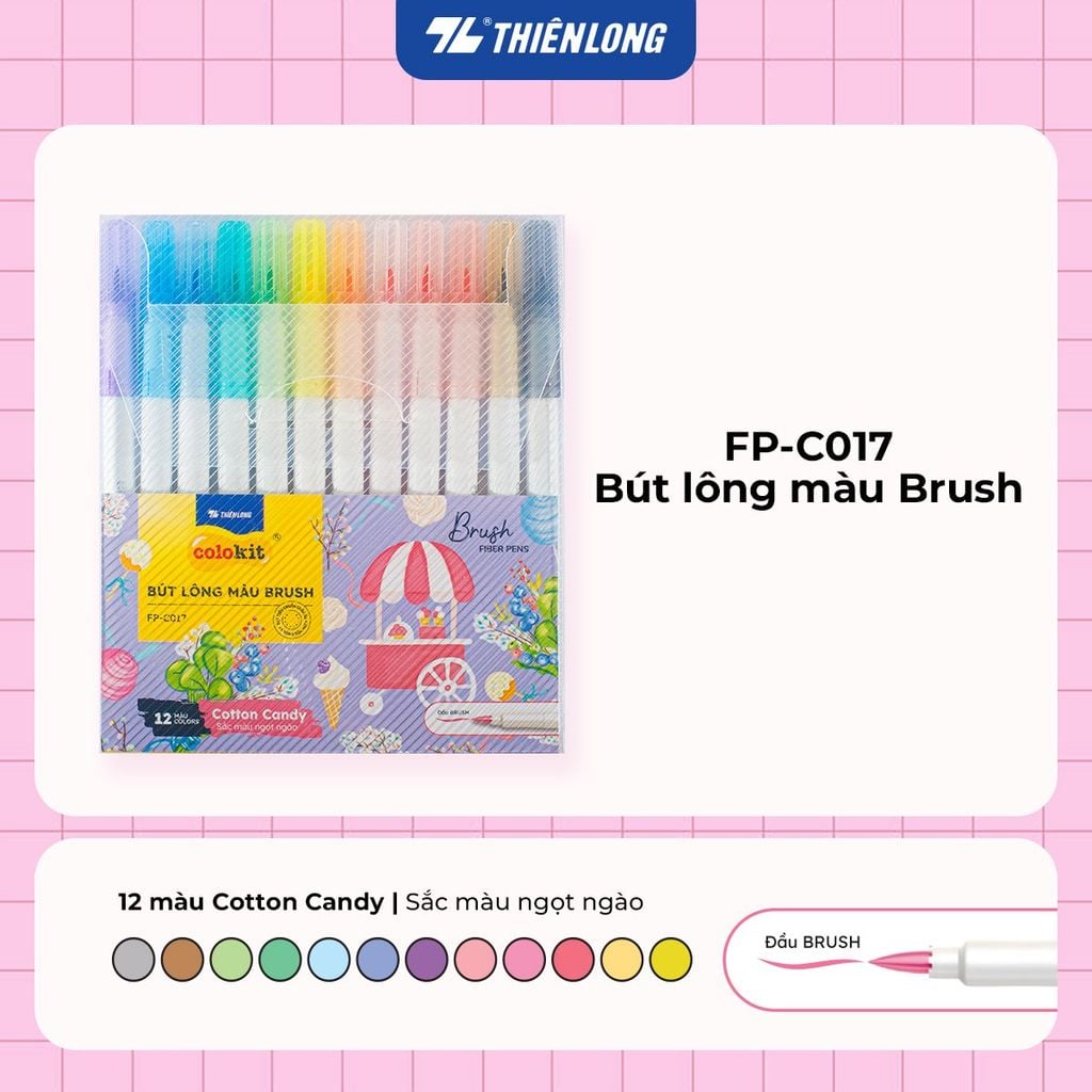 Bút lông 12 màu Candy Morandi đầu Brush Thiên Long Colokit FP-C017
