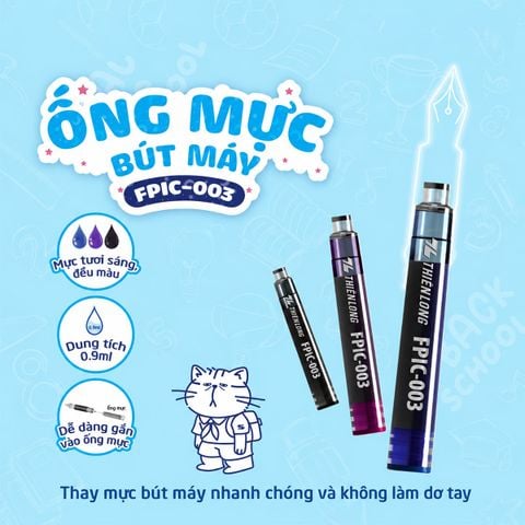 Combo 12 Ống mực bút máy Thiên Long FPIC-003 – Mực Tươi Sáng, Thay Thế Nhanh Chóng