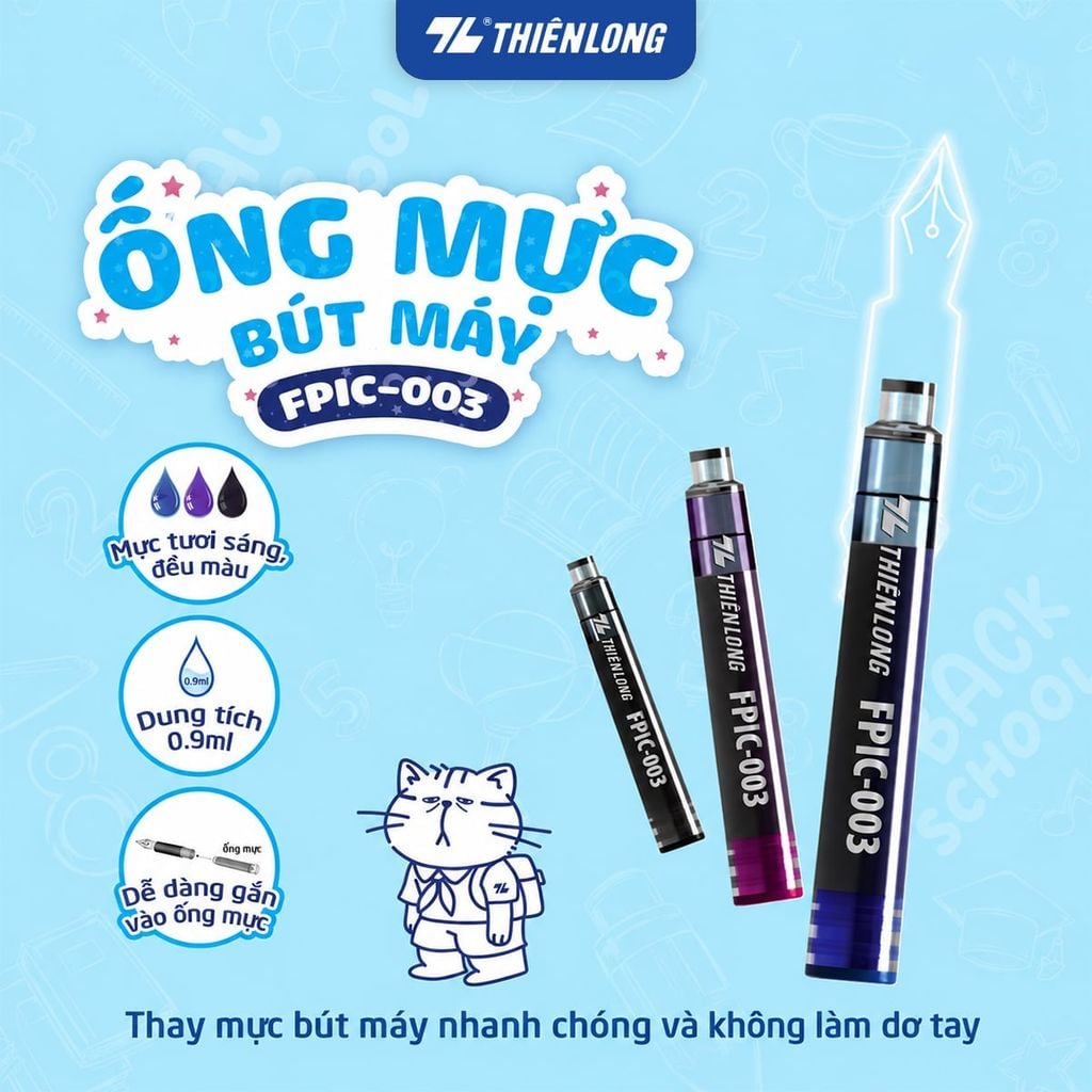 Combo 12 Ống mực bút máy Thiên Long FPIC-003 – Mực Tươi Sáng, Thay Thế Nhanh Chóng