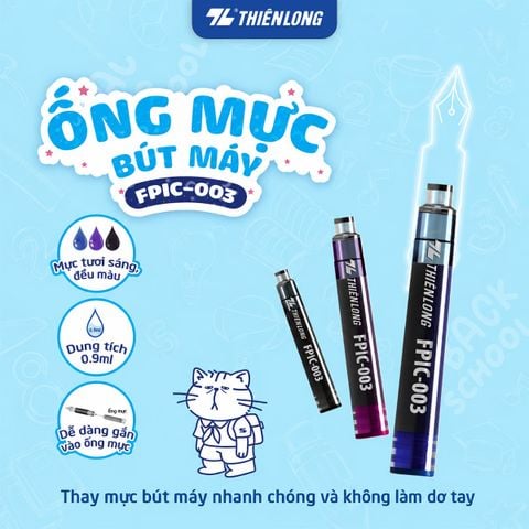 Combo 12 Ống mực bút máy Thiên Long FPIC-003 – Mực Tươi Sáng, Thay Thế Nhanh Chóng