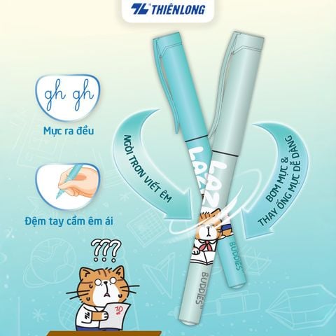Bút máy Thiên Long Buddies - Ngòi trơn, êm - Thân màu ngẫu nhiên