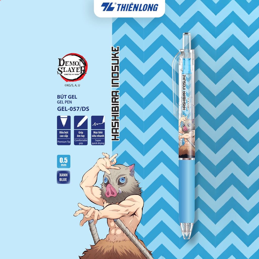 Bút gel Quick Dry Thiên Long Demon Slayer GEL-057/DS - Mực khô siêu nhanh - Mực Xanh