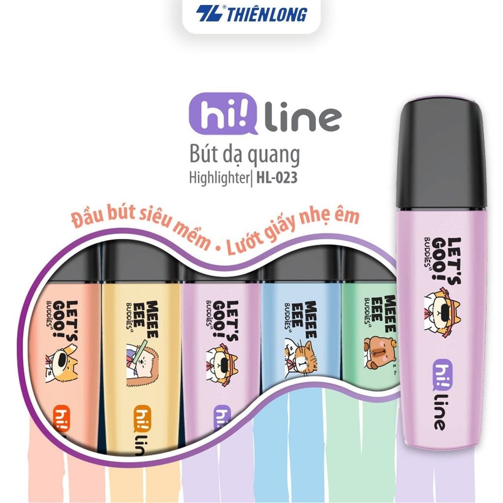 Bút dạ quang Thiên Long 5 màu - Đầu bút siêu mềm, lướt giấy nhẹ êm - Hộp 30 cây