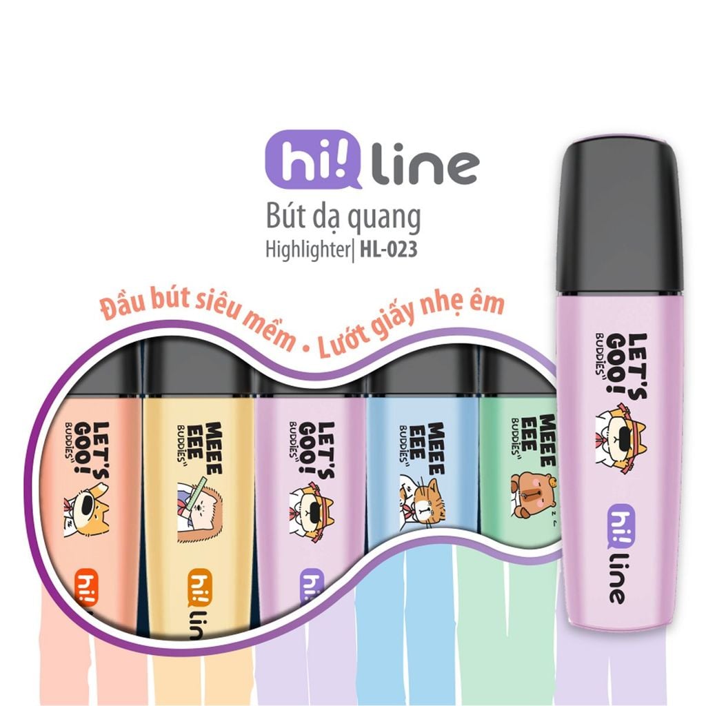 Bút dạ quang màu Pastel Hi! Line Thiên Long HL-023 - Đầu bút siêu mềm, lướt giấy nhẹ êm