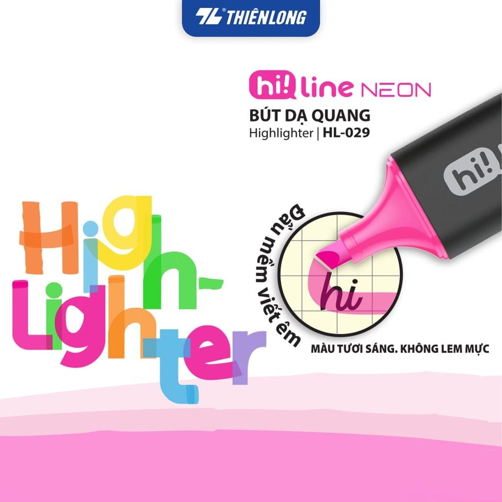 Bút dạ quang Hi!Line Neon Thiên Long HL-029 – Màu sáng nổi bật, không lem mực