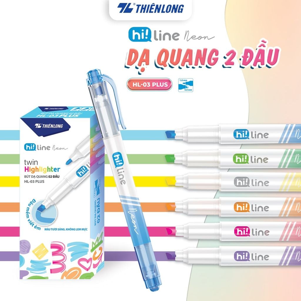 Bút dạ quang Thiên Long HL-03 PLUS - 2 đầu bút siêu mềm, lướt giấy nhẹ êm