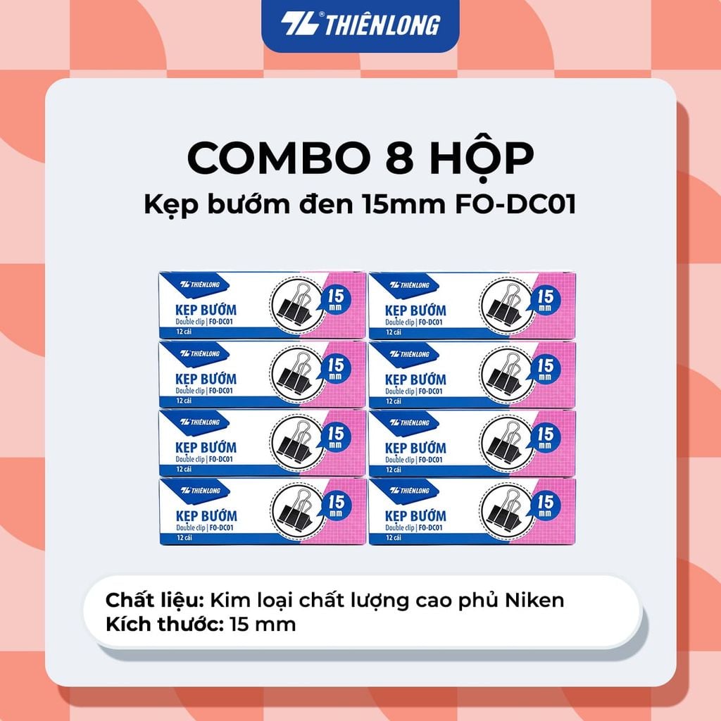 Combo kẹp bướm, kẹp giấy thiên long kích thước 15/19/25/32/41/51mm kim loại chống sét - giữ hồ sơ gọn gàng, phù hợp văn phòng, học sinh