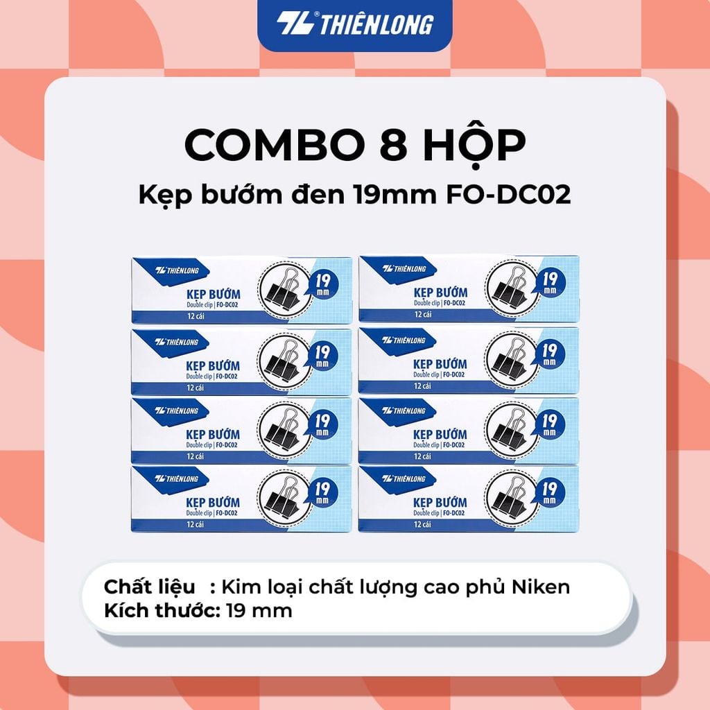 Combo kẹp bướm, kẹp giấy thiên long kích thước 15/19/25/32/41/51mm kim loại chống sét - giữ hồ sơ gọn gàng, phù hợp văn phòng, học sinh