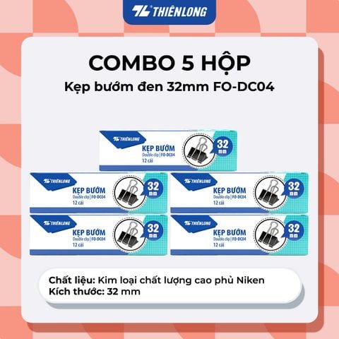 Combo kẹp bướm, kẹp giấy thiên long kích thước 15/19/25/32/41/51mm kim loại chống sét - giữ hồ sơ gọn gàng, phù hợp văn phòng, học sinh