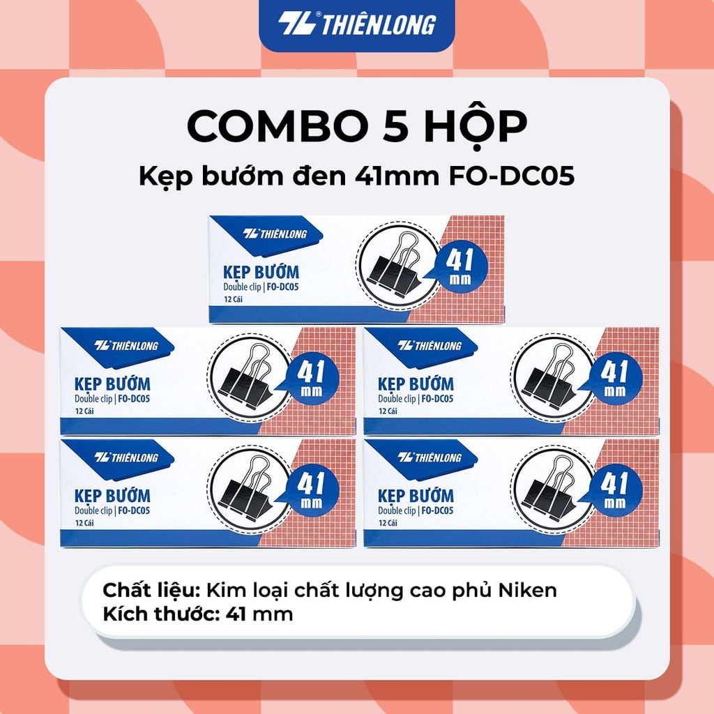 Combo kẹp bướm, kẹp giấy thiên long kích thước 15/19/25/32/41/51mm kim loại chống sét - giữ hồ sơ gọn gàng, phù hợp văn phòng, học sinh