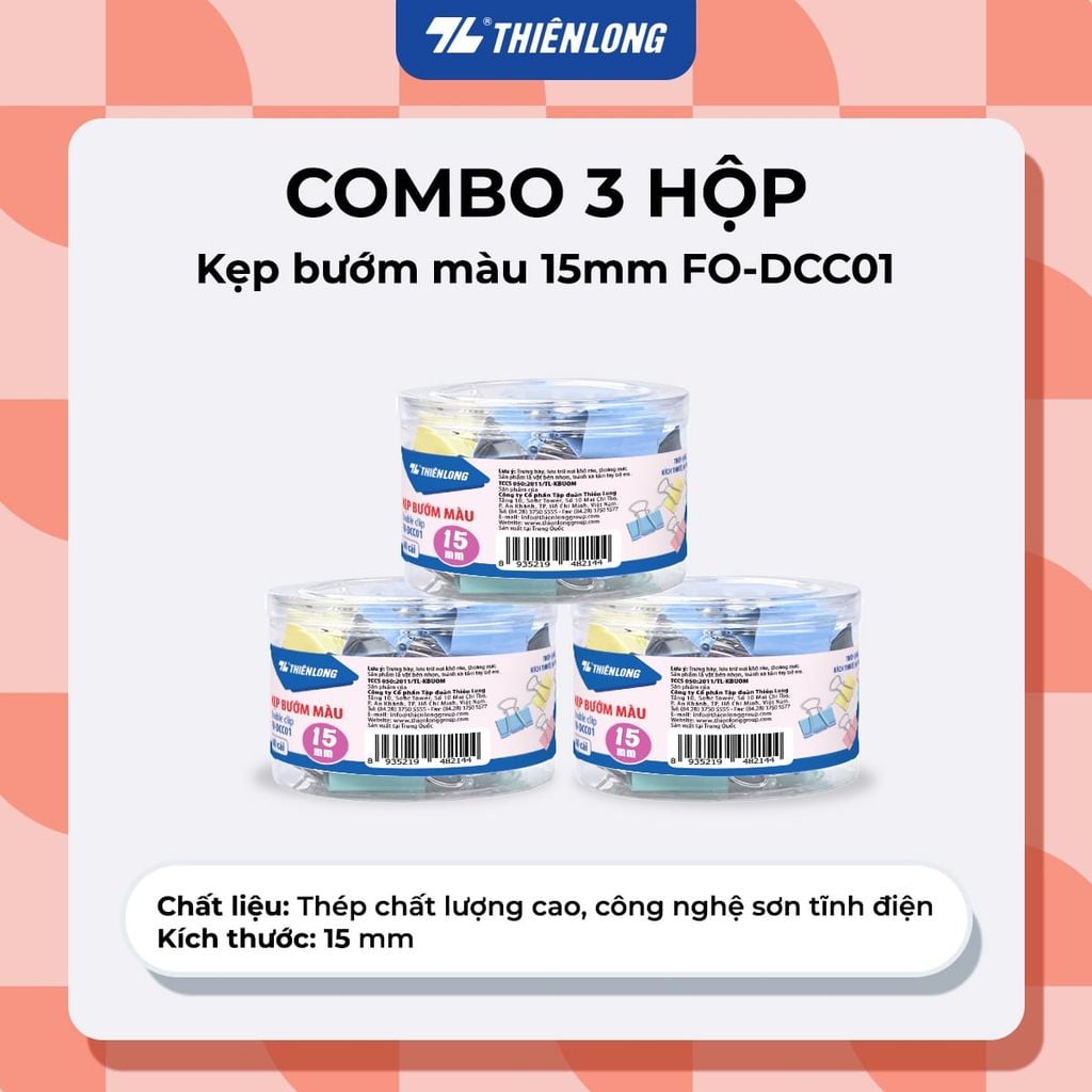 Combo kẹp bướm, kẹp giấy thiên long kích thước 15/19/25/32/41/51mm kim loại chống sét - giữ hồ sơ gọn gàng, phù hợp văn phòng, học sinh