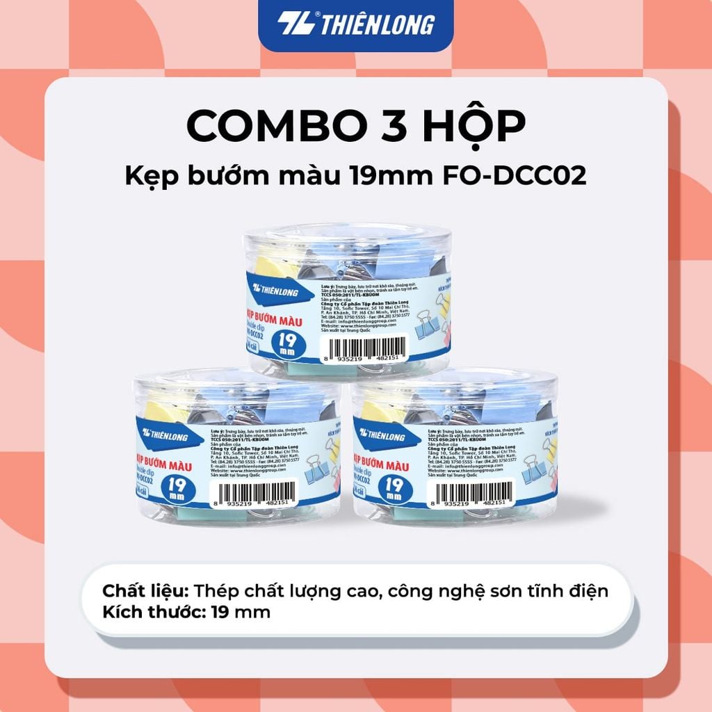 Combo kẹp bướm, kẹp giấy thiên long kích thước 15/19/25/32/41/51mm kim loại chống sét - giữ hồ sơ gọn gàng, phù hợp văn phòng, học sinh