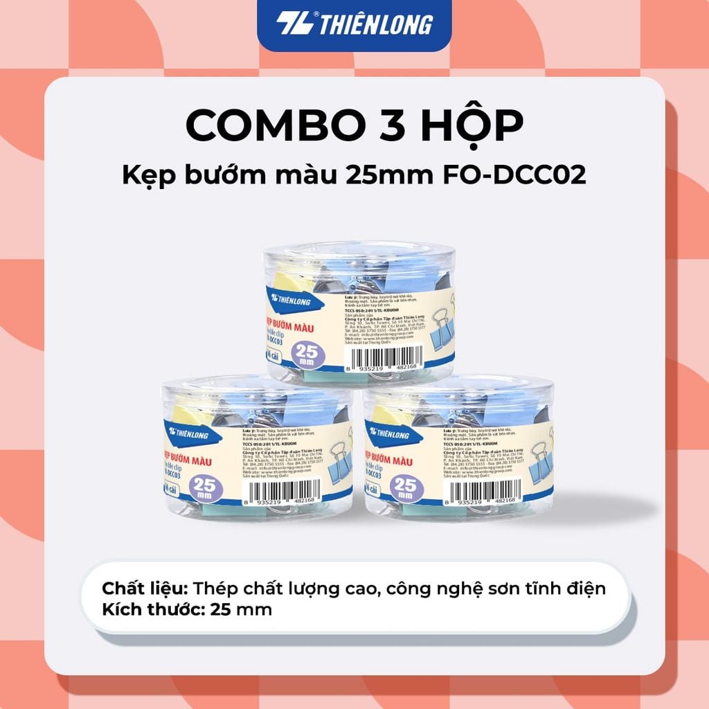 Combo kẹp bướm, kẹp giấy thiên long kích thước 15/19/25/32/41/51mm kim loại chống sét - giữ hồ sơ gọn gàng, phù hợp văn phòng, học sinh