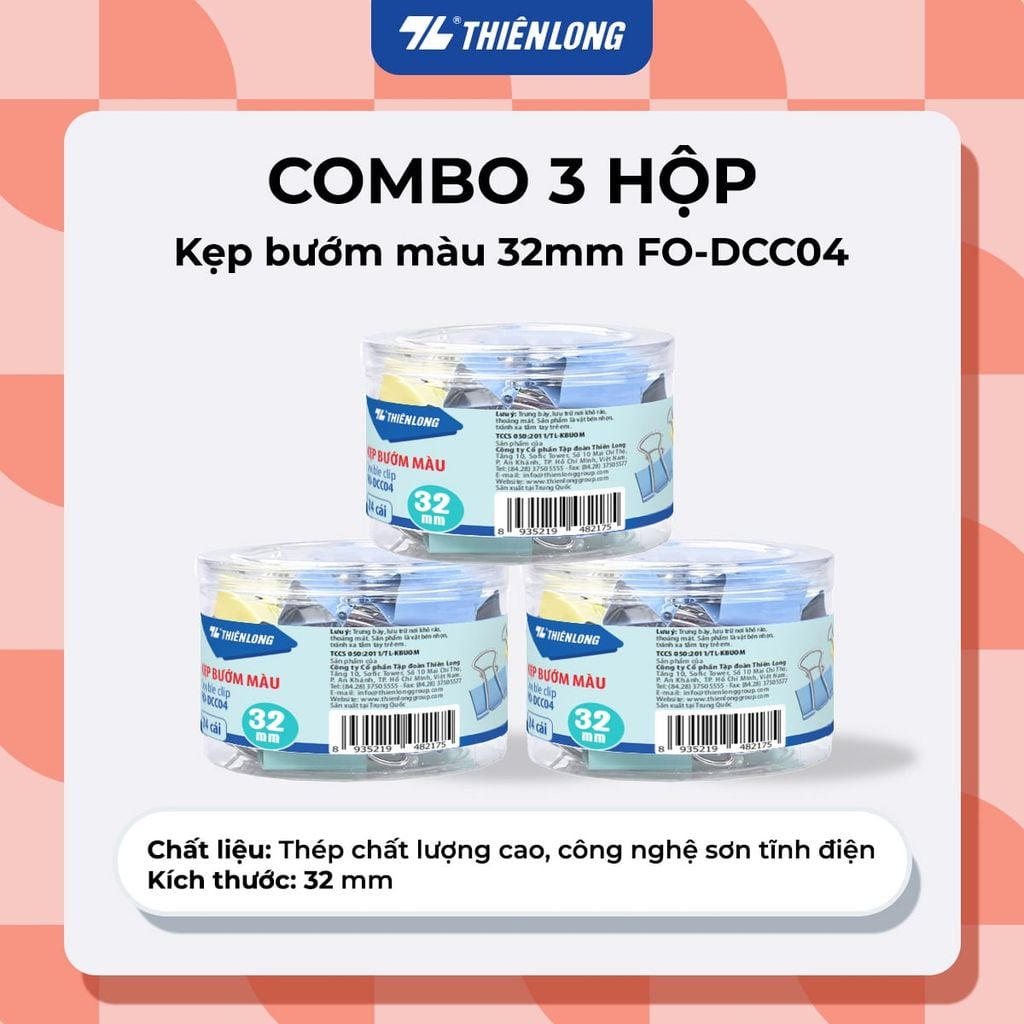 Combo kẹp bướm, kẹp giấy thiên long kích thước 15/19/25/32/41/51mm kim loại chống sét - giữ hồ sơ gọn gàng, phù hợp văn phòng, học sinh