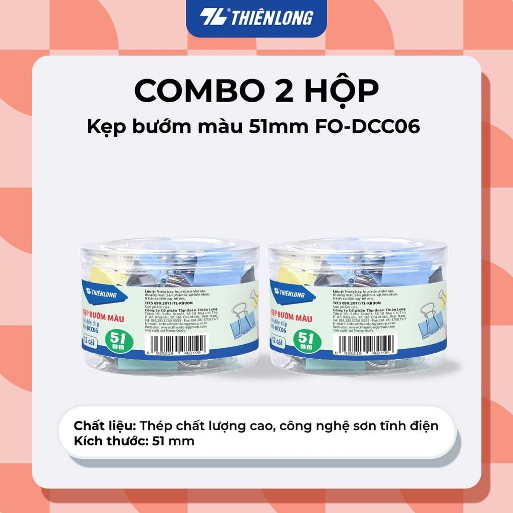 Combo kẹp bướm, kẹp giấy thiên long kích thước 15/19/25/32/41/51mm kim loại chống sét - giữ hồ sơ gọn gàng, phù hợp văn phòng, học sinh