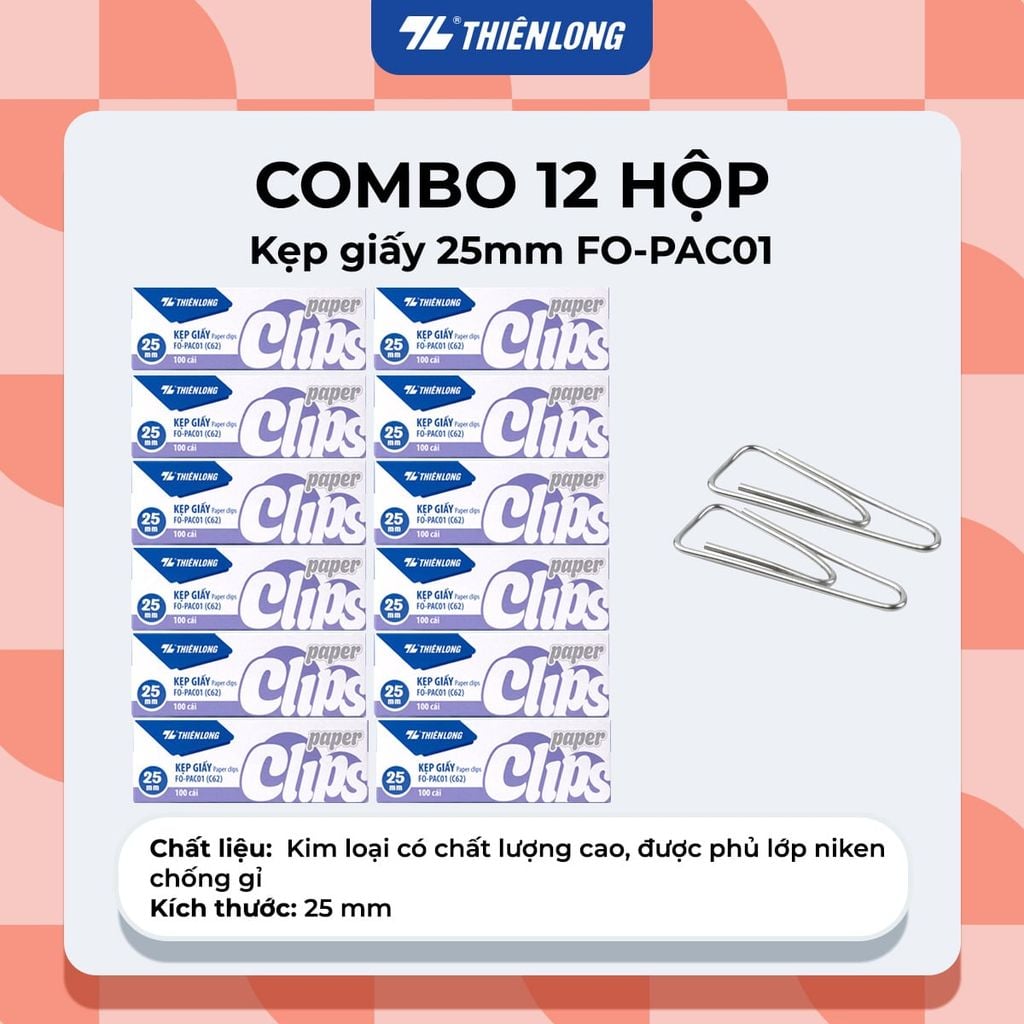 Combo kẹp bướm, kẹp giấy thiên long kích thước 15/19/25/32/41/51mm kim loại chống sét - giữ hồ sơ gọn gàng, phù hợp văn phòng, học sinh