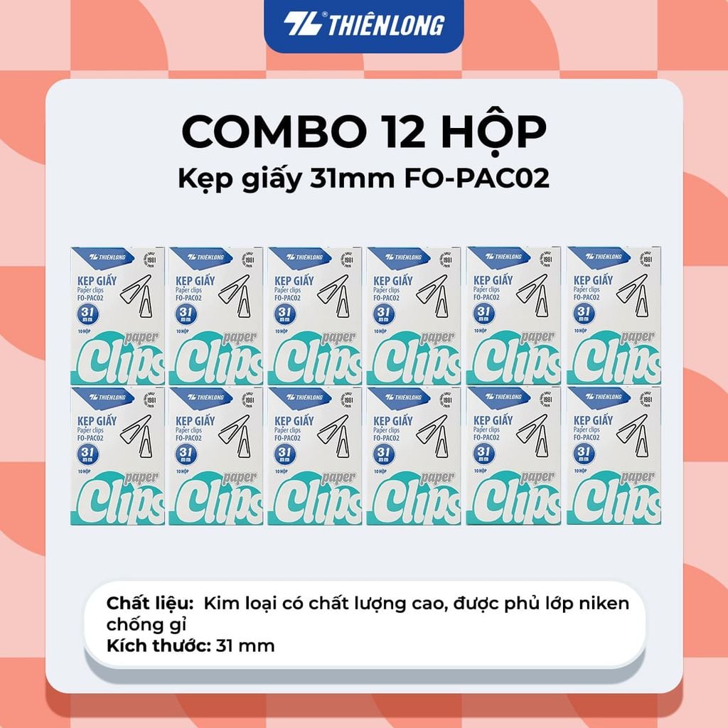 Combo kẹp bướm, kẹp giấy thiên long kích thước 15/19/25/32/41/51mm kim loại chống sét - giữ hồ sơ gọn gàng, phù hợp văn phòng, học sinh