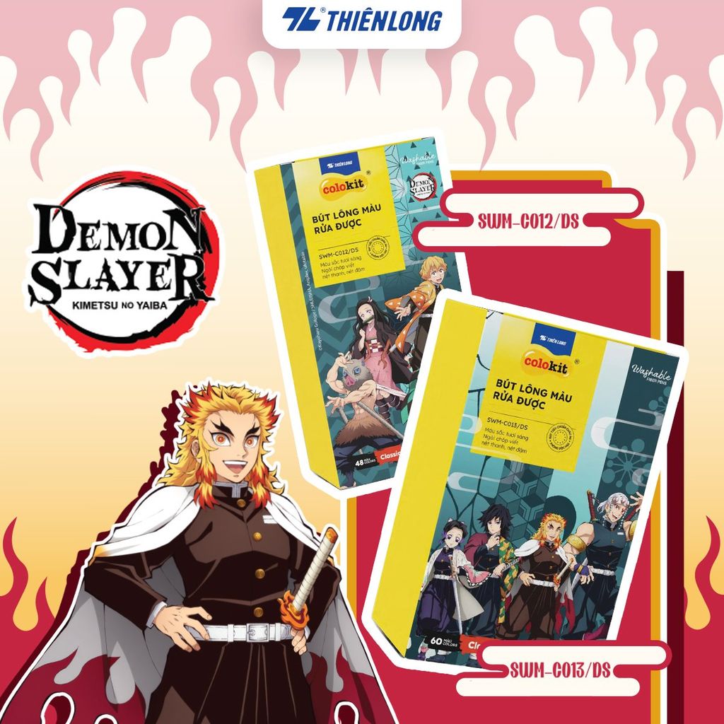 Bút Lông Thiên Long 48/60 Màu Fiber Pen Washable - Phiên bản Demon Slayer
