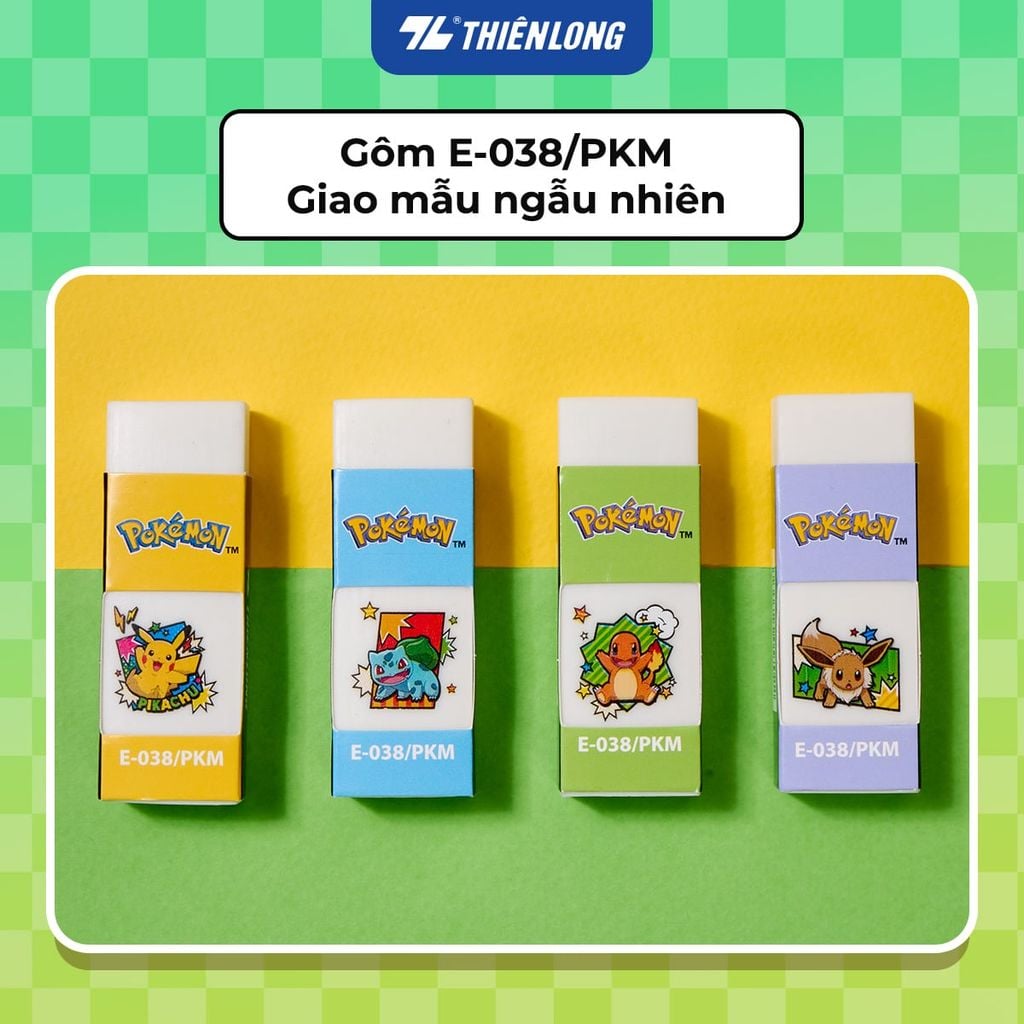 Gôm tẩy Thiên Long Pokémon kháng khuẩn Nhật Bản - Mẫu ngẫu nhiên