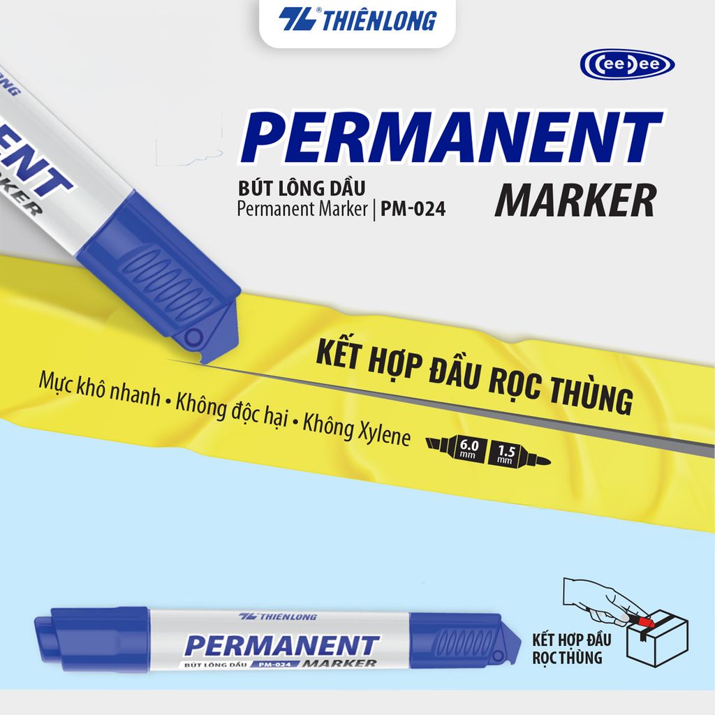Bút lông dầu Thiên Long 2 đầu mực - Permanent Marker PM-024 - Kết hợp đầu rọc thùng