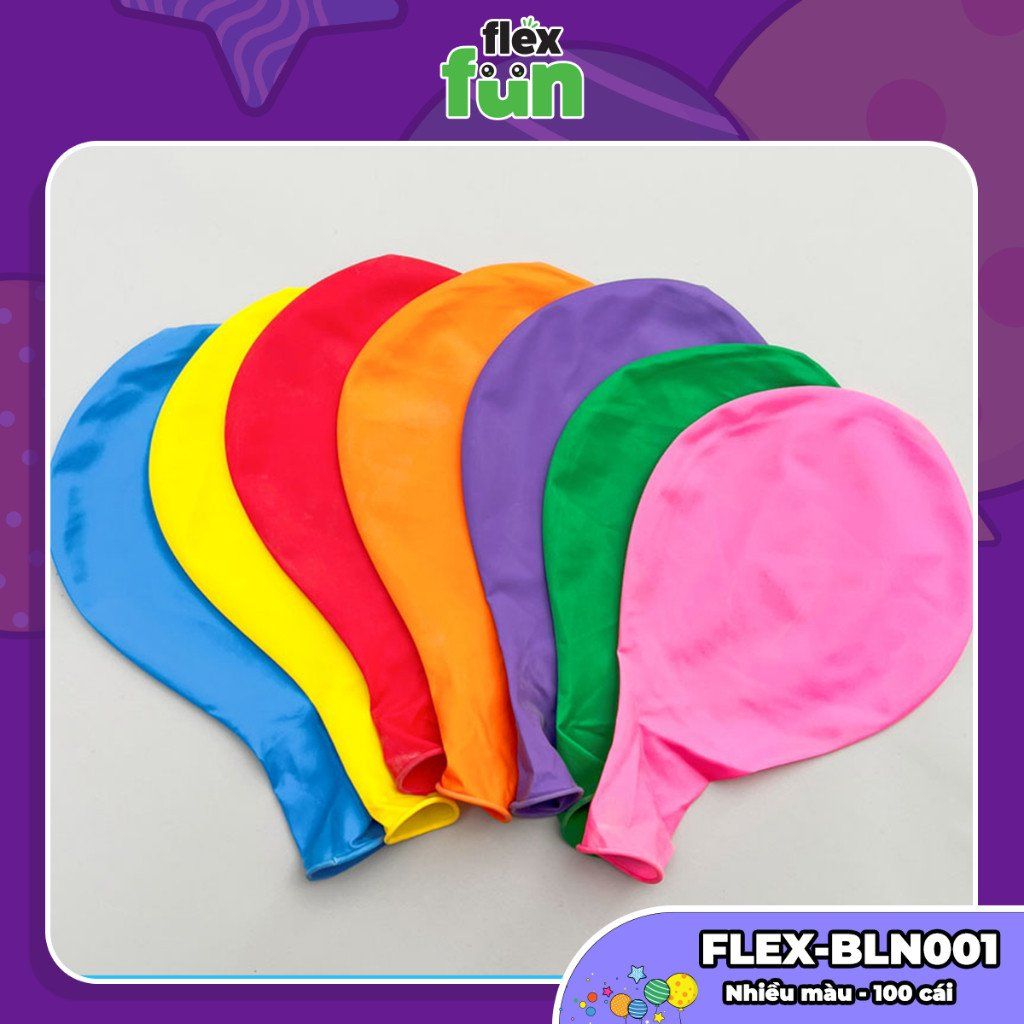 Set 10/50/100 Bóng bay trang trí sinh nhật, lớp học, phòng cưới Flex Fun - Bong bóng tròn, giun dài, trái tim nhiều màu