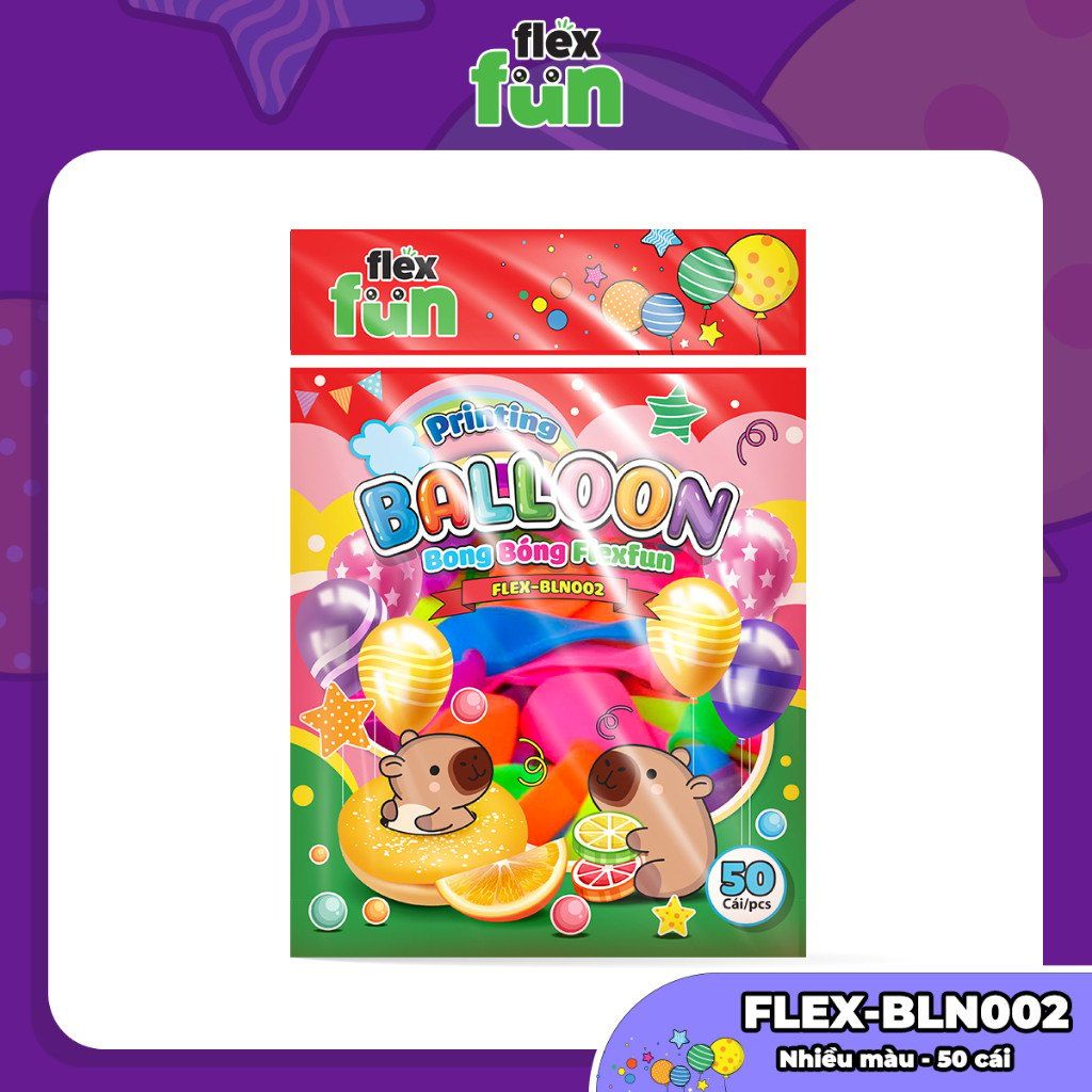 Set 10/50/100 Bóng bay trang trí sinh nhật, lớp học, phòng cưới Flex Fun - Bong bóng tròn, giun dài, trái tim nhiều màu