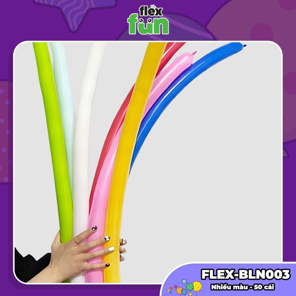 Set 10/50/100 Bóng bay trang trí sinh nhật, lớp học, phòng cưới Flex Fun - Bong bóng tròn, giun dài, trái tim nhiều màu